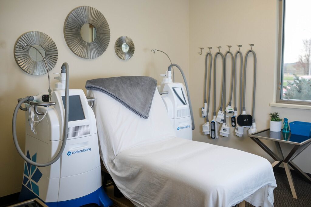 The CoolSculpting room at Lotus Spa ready for a patient complete with blankets to keep warm during the process.
